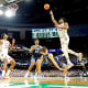 Apr 2, 2022; New Orleans, LA, USA; Kansas Jayhawks guard Ochai Agbaji (30) shoots the ball against Villanova Wildcats guard Collin Gillespie (2) during the second half in the 2022 NCAA men's basketball tournament Final Four semifinals at Caesars Superdome. Robert Deutsch-USA TODAY Sports